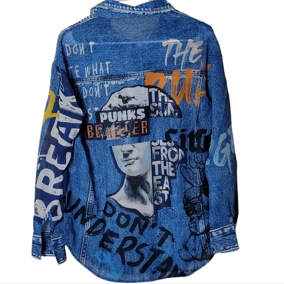 Casual Denim Effect Chiffon Blouse & Short Set Blue - Picture 10 of 16